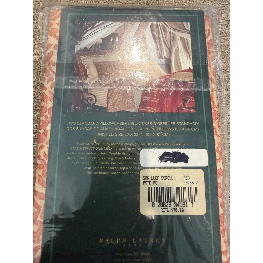 Lauren Ralph Lauren San Luca Scroll Red Standard Pillowcase Set 2pk 100% Cotton‎